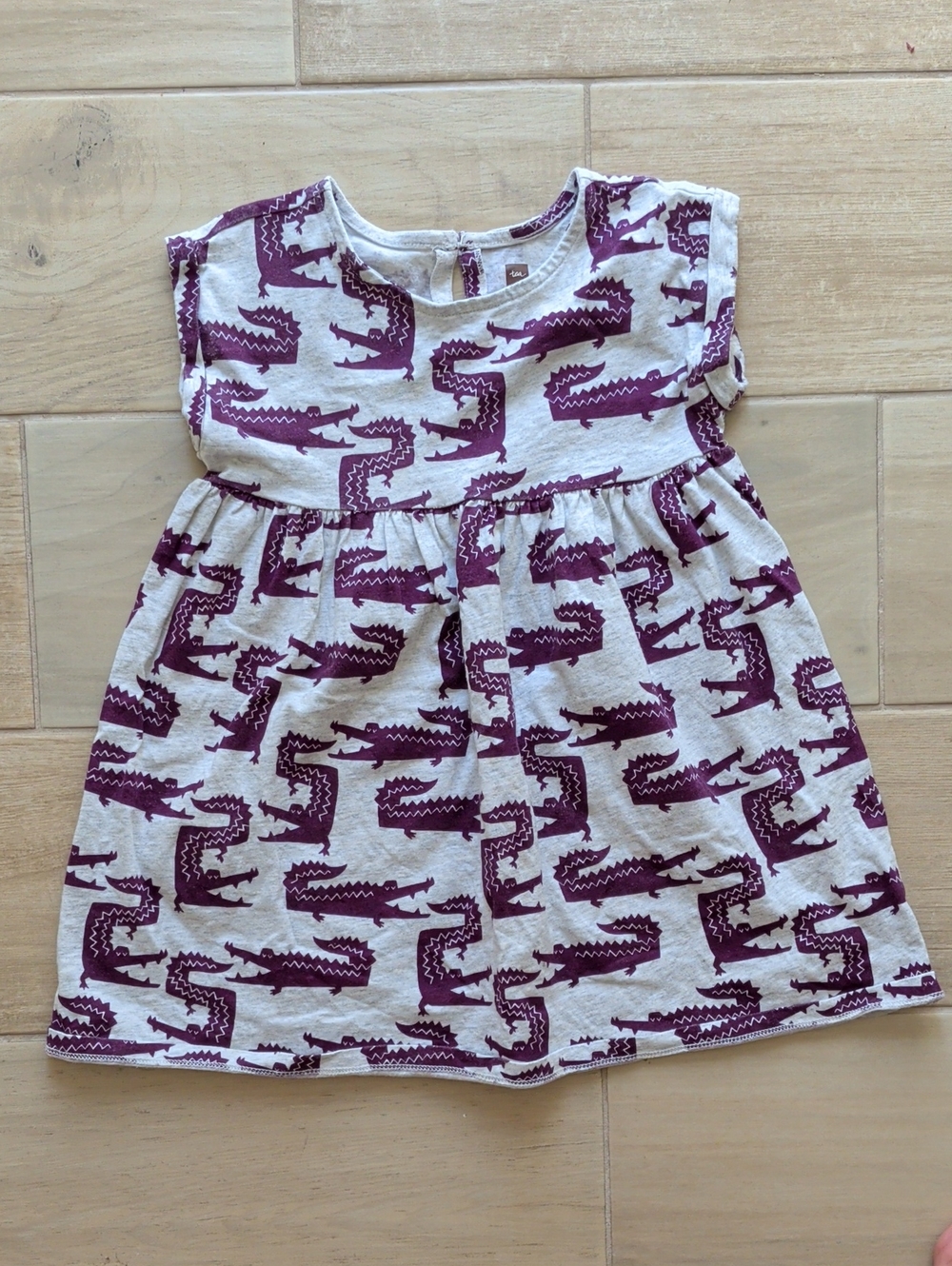 Tea Collection Cream Dress with Purple Crocodile Print
